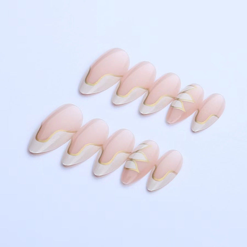 Gold-Plated & French Tip Press-On Nails, Medium Almond, 24-Piece Set – close-up detail