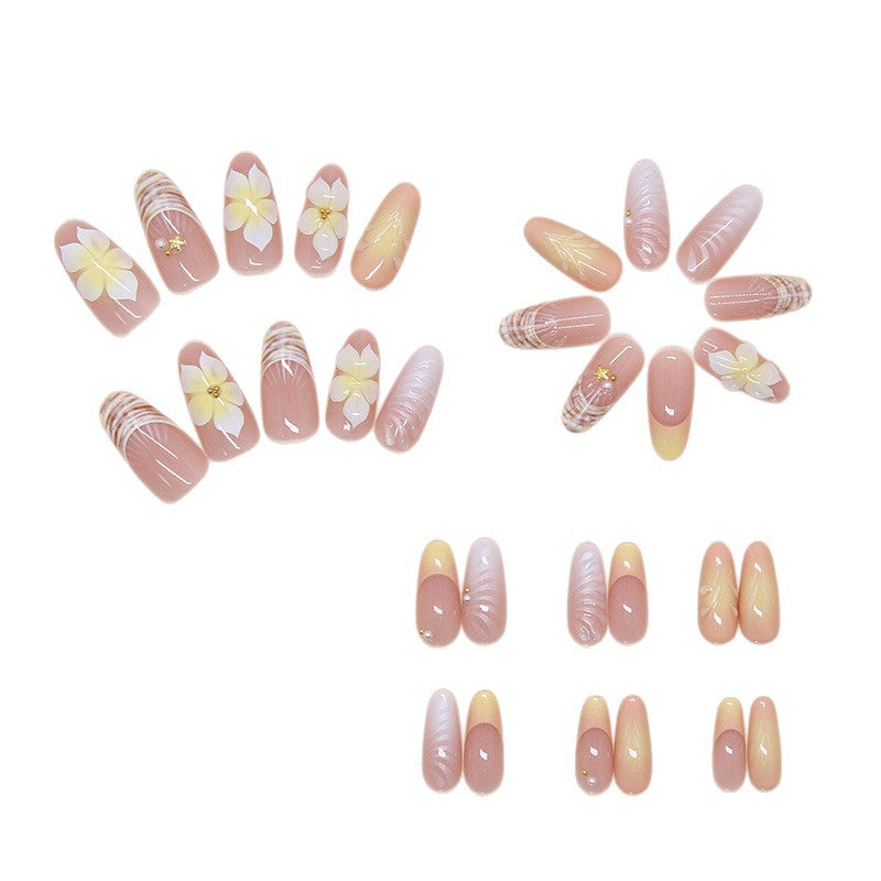 Shell & Floral Almond Press-On Nails, Medium Almond on hand