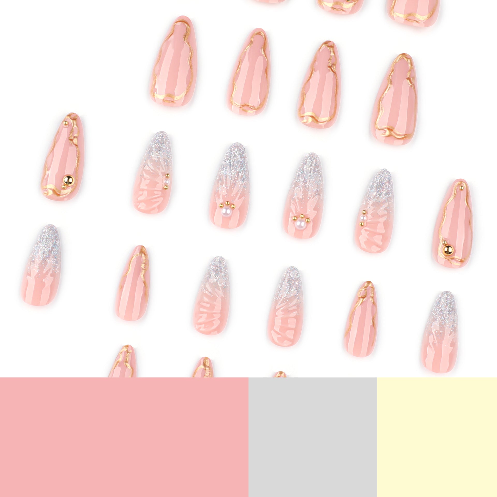 Pearl Detail Almond Press-On Nails on hand
