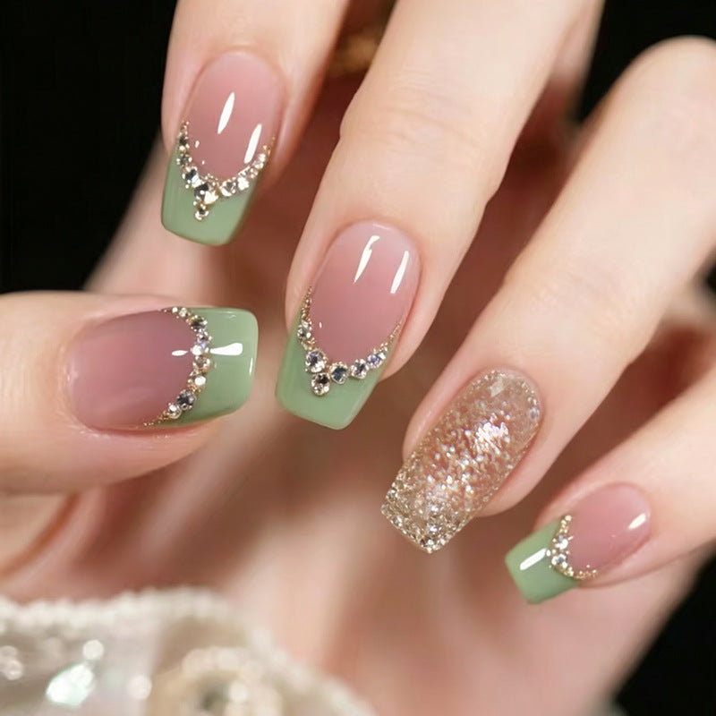 Glitter & French Tip French Press-On Nails, Medium Square – front view