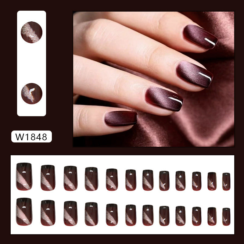 Abstract Line & Glitter Press-On Nails, Medium Square – close-up detail