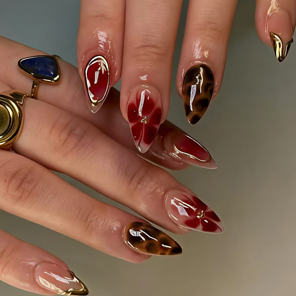 French Tip & Floral French Nails, 24 Pieces – front view
