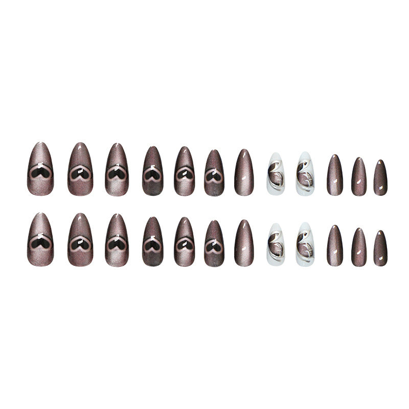 Butterfly & Cat Eye Press-On Nails, Medium Almond – full set laid out