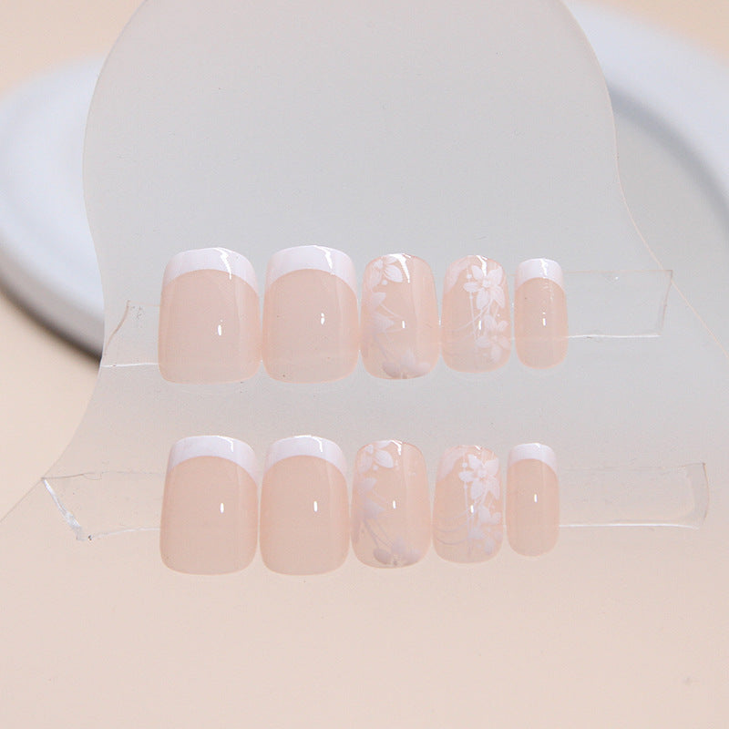 Short Ballerina Floral Press-On Nail Set (24 Pieces) on hand