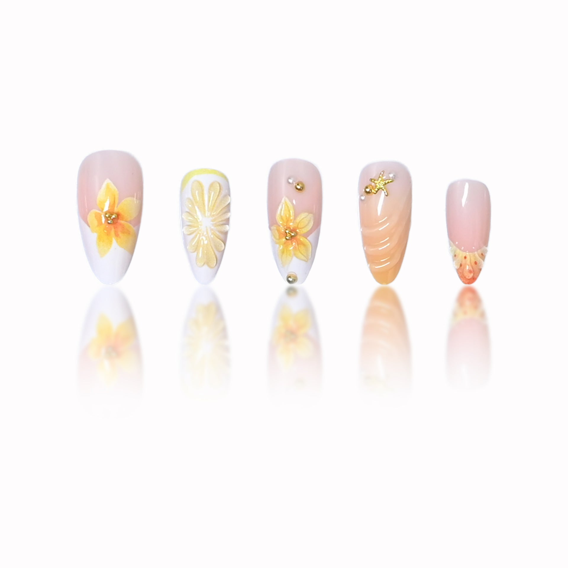 Lemon & Rhinestone Glitter Press-On Nails, Medium Almond – side angle