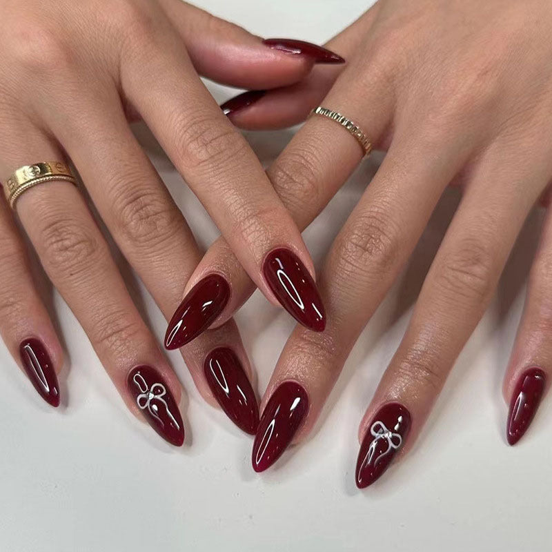 Gold-Plated & Bowknot Glitter Press-On Nails – front view