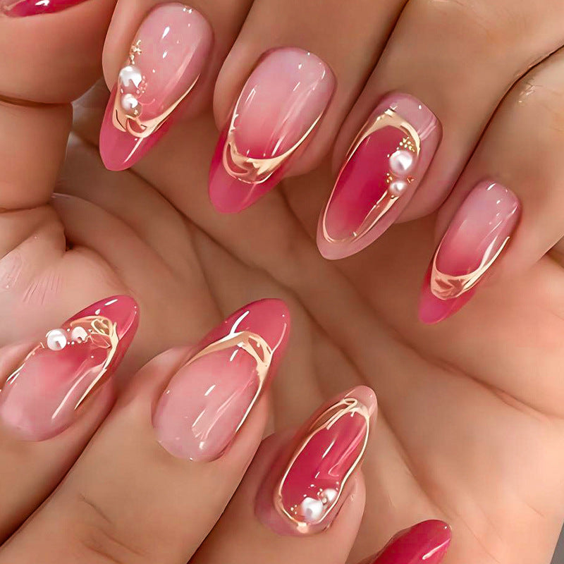 Almond Striped Press-On Nail Set (24 Pieces) – front view
