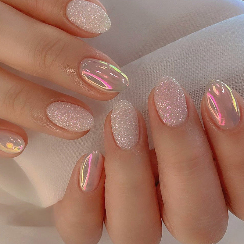 Aurora Shimmer & Glitter Press-On Nails, Oval – front view
