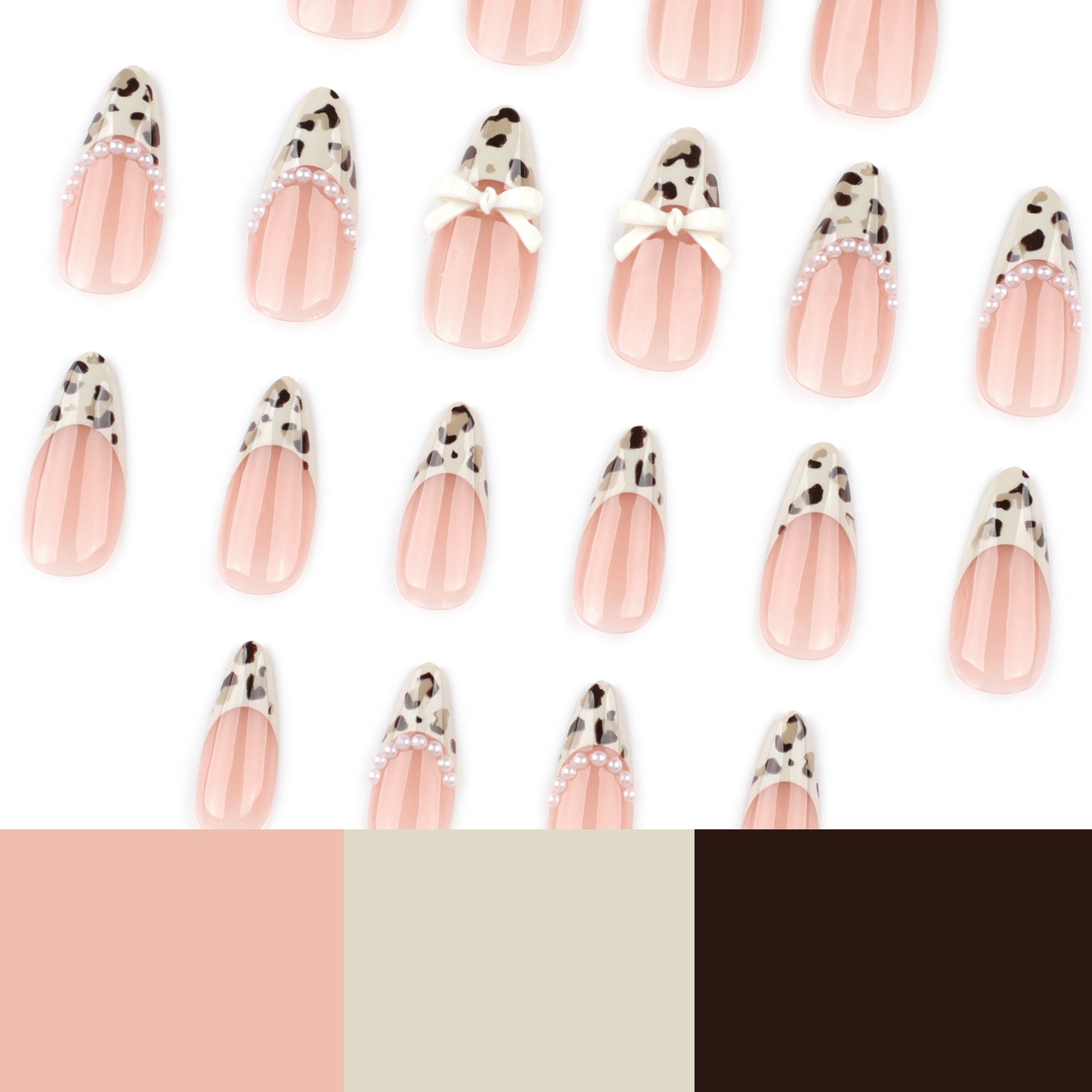 French Tip & Leopard Print French Press-On Nails, Short Almond on hand