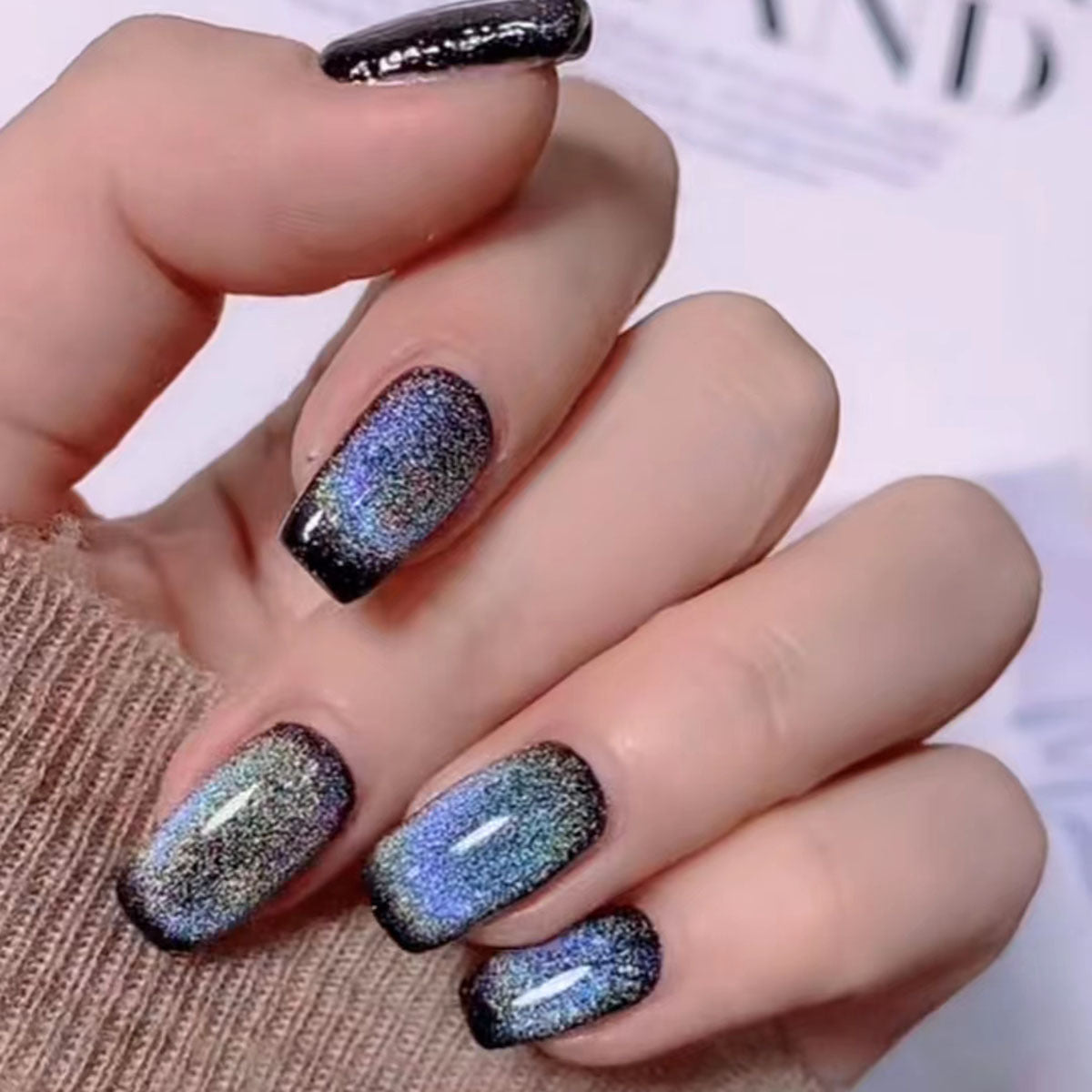 Rainbow & Cat Eye Press-On Nails, Long, 24-Piece Set – front view