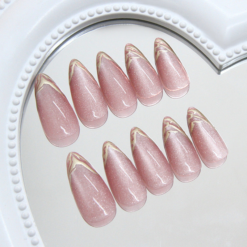 Medium Almond Cat Eye & Abstract Line Press-On Nail Set (24 Pieces) – side angle