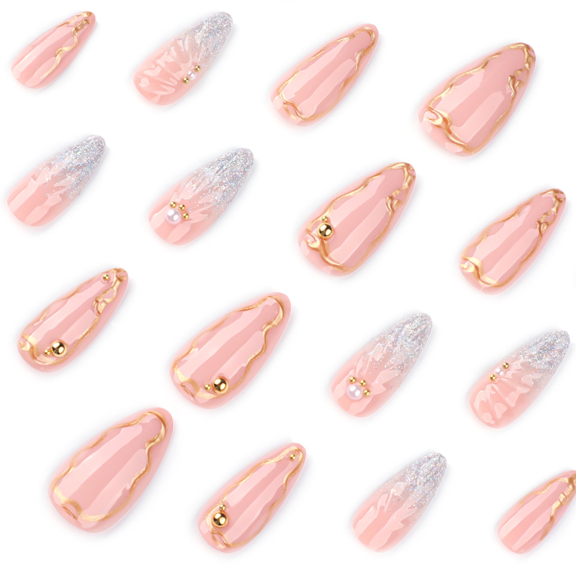 Pearl Detail Almond Press-On Nails – side angle