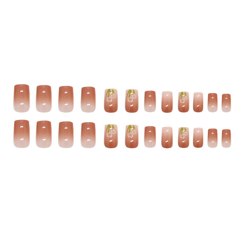 Ombre Gradient & Floral Press-On Nails, Short – full set laid out