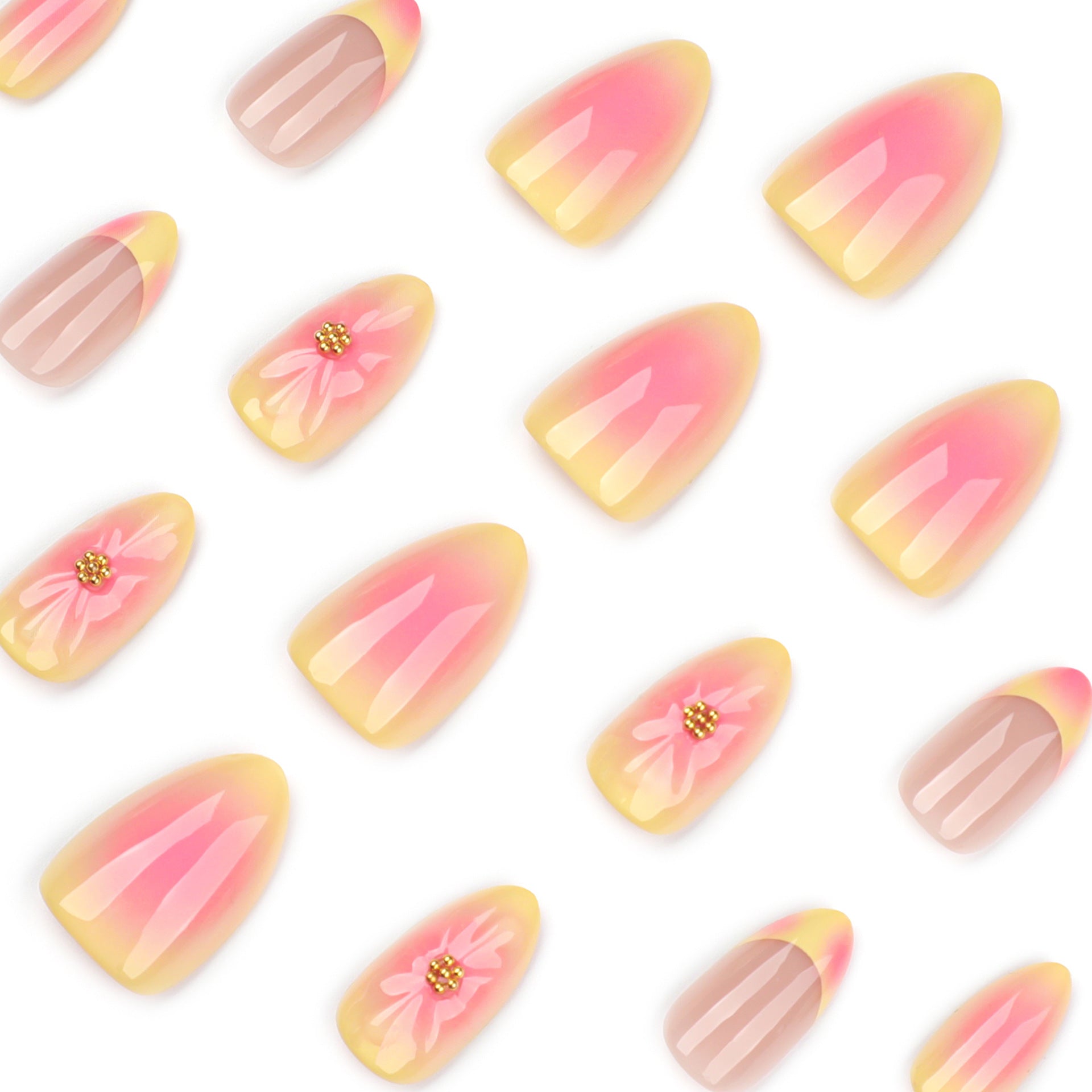 3D Flower & Floral French Nails, Short, 24 Pieces – side angle
