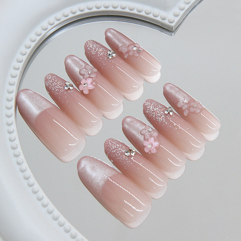Cat Eye & French Tip Cat Eye Press-On Nails, Long Almond – side angle