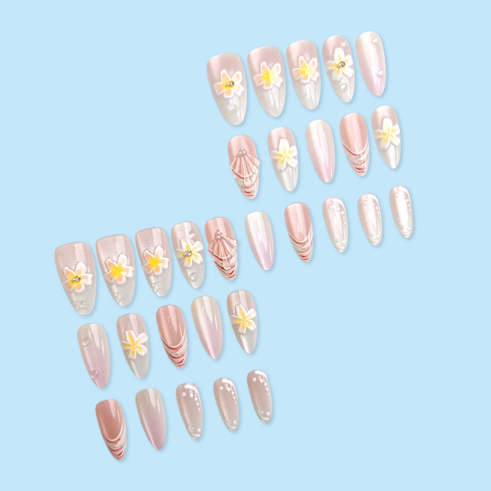 Floral & Shell Press-On Nails – side angle