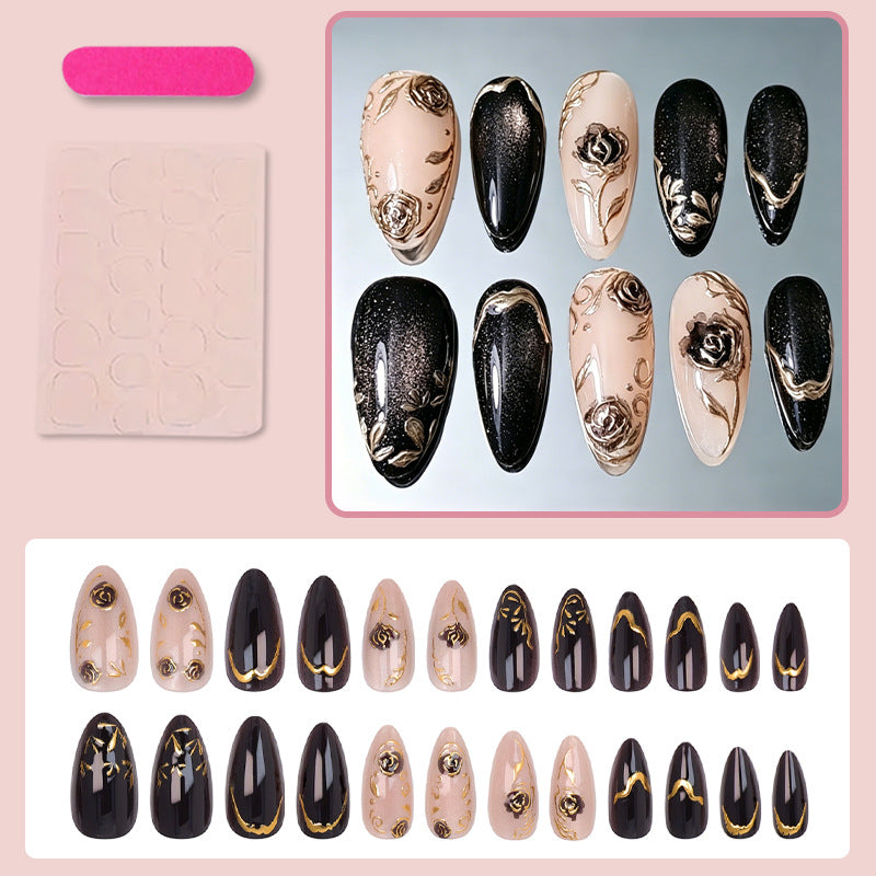 Rose & Cat Eye Press-On Nails – side angle