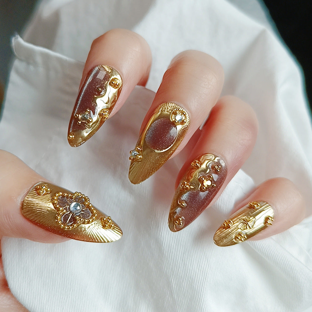 Gold-Plated & Diamond Accent Glitter Nails, 10 Pieces – front view