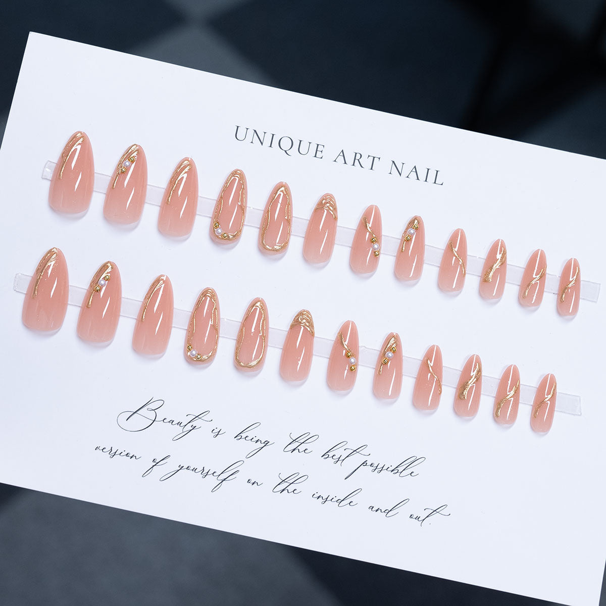 Gold-Plated & Pearl Detail Glitter Press-On Nails – side angle