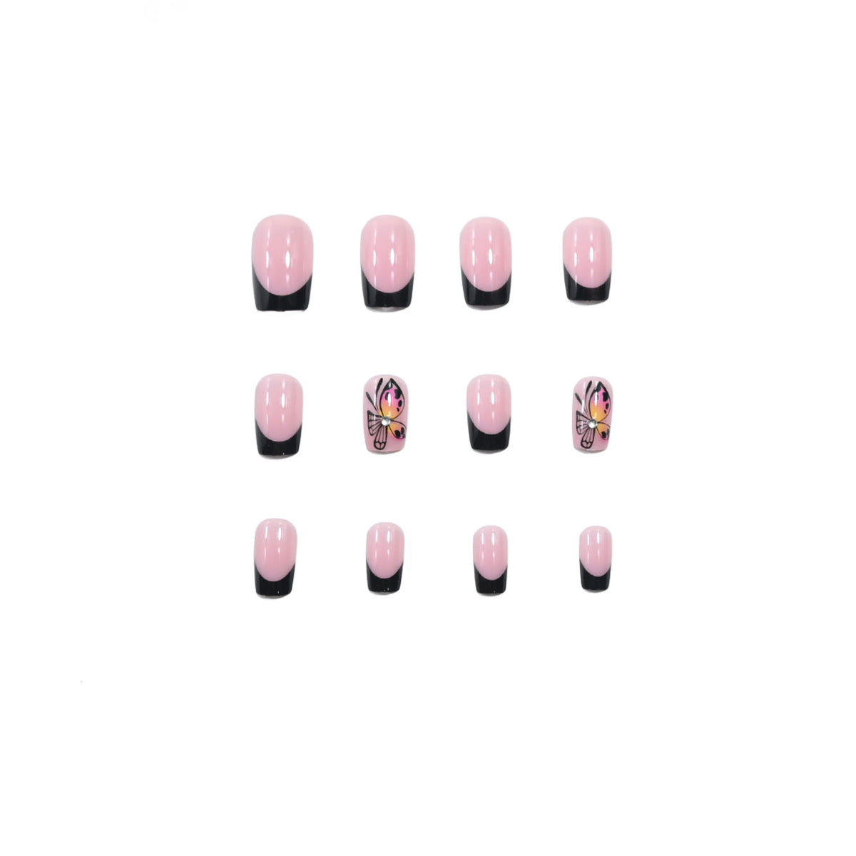 Medium Butterfly & Glitter Press-On Nail Set (24 Pieces) – side angle