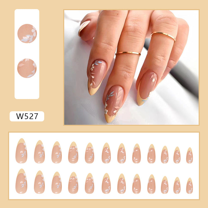 Almond French Tip Press-On Nail Set (24 Pieces) – close-up detail
