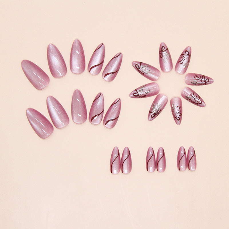3D Flower & Floral Glitter Press-On Nails, Medium Almond – side angle
