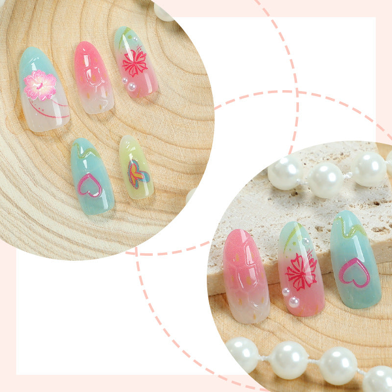 Shell & 3D Flower Press-On Nails – close-up detail