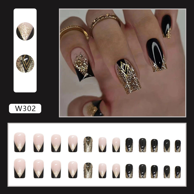 Glitter & French Tip Press-On Nails, Medium Square, 24-Piece Set – close-up detail