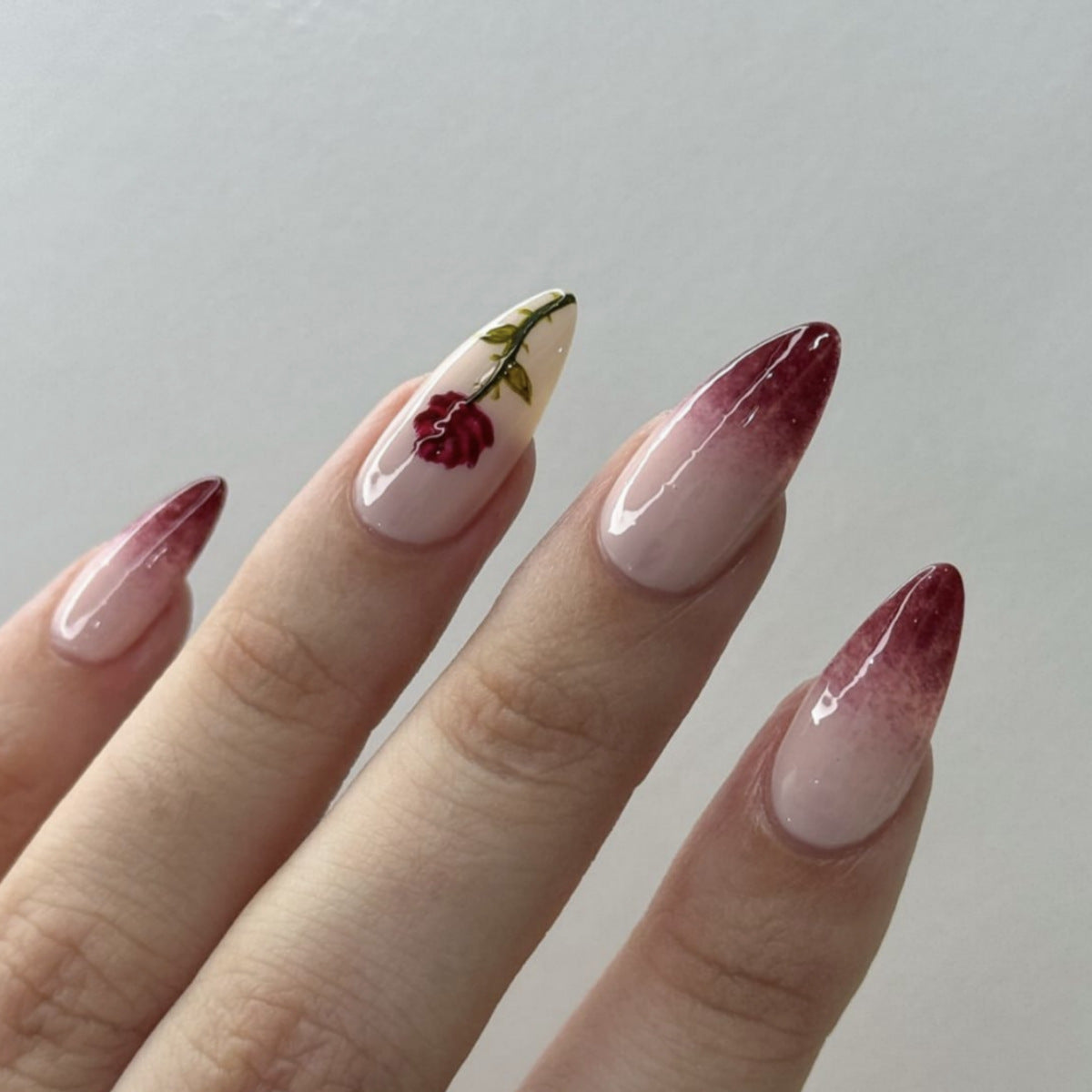 Rose & French Tip French Press-On Nails – front view