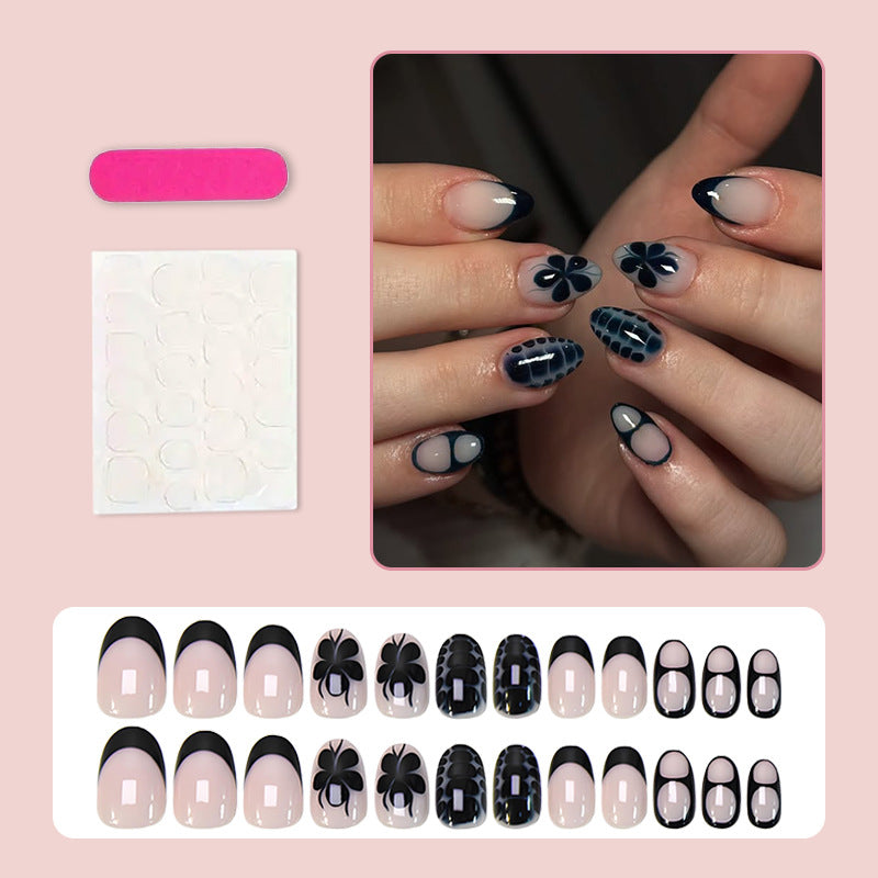 Floral French Nails, Oval, 24 Pieces – close-up detail