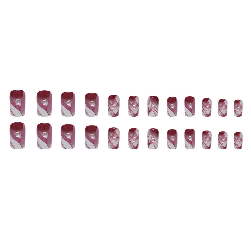 Crackle Texture & Wine Red Gel Press-On Nails, Medium Square – full set laid out