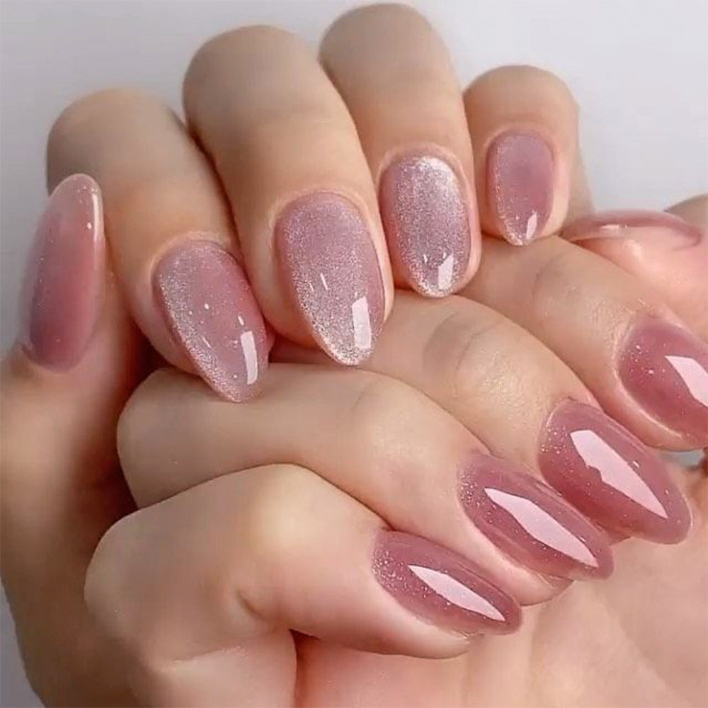 Aurora Shimmer & Cat Eye Press-On Nails on hand