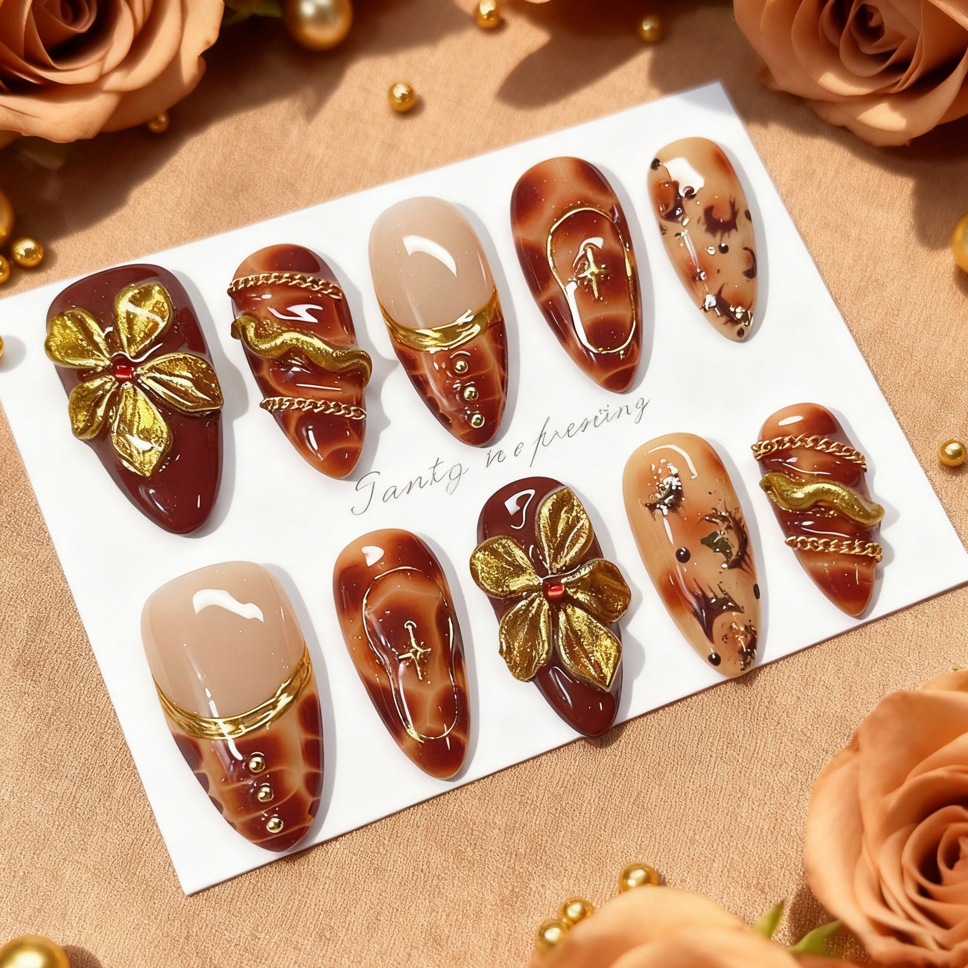 Gold-Plated & Diamond Accent French Press-On Nails – front view