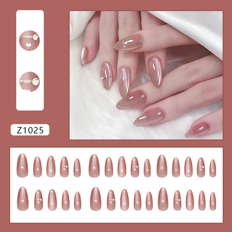 Glitter & Diamond Accent Press-On Nails, Medium Almond – close-up detail