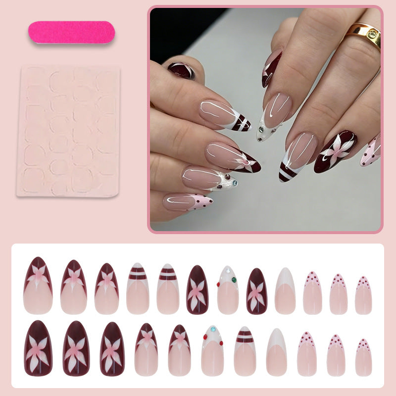 Rhinestone & Lily Press-On Nails, Almond, 24-Piece Set – close-up detail