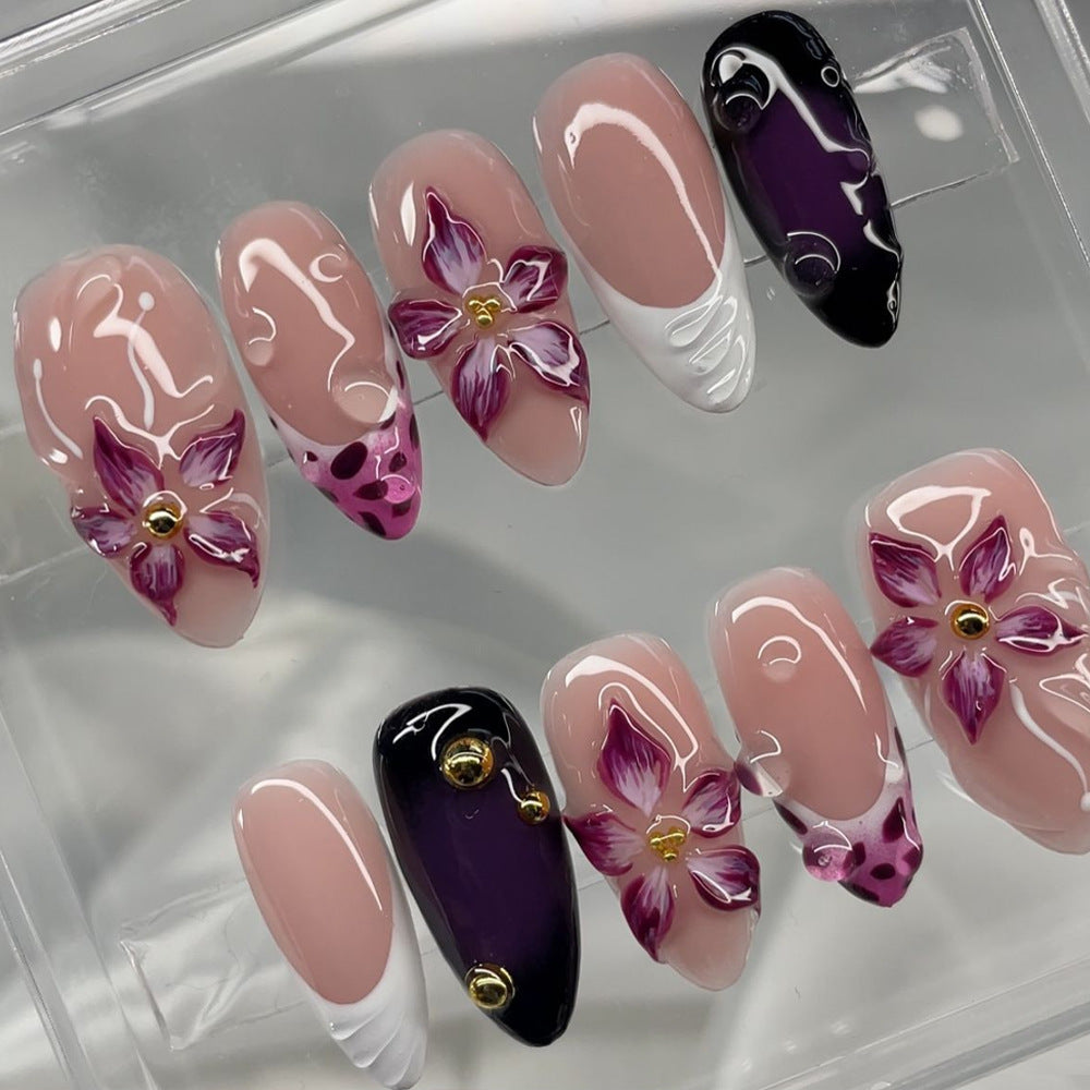 3D Flower & Floral Press-On Nail Set (24 Pieces) – front view