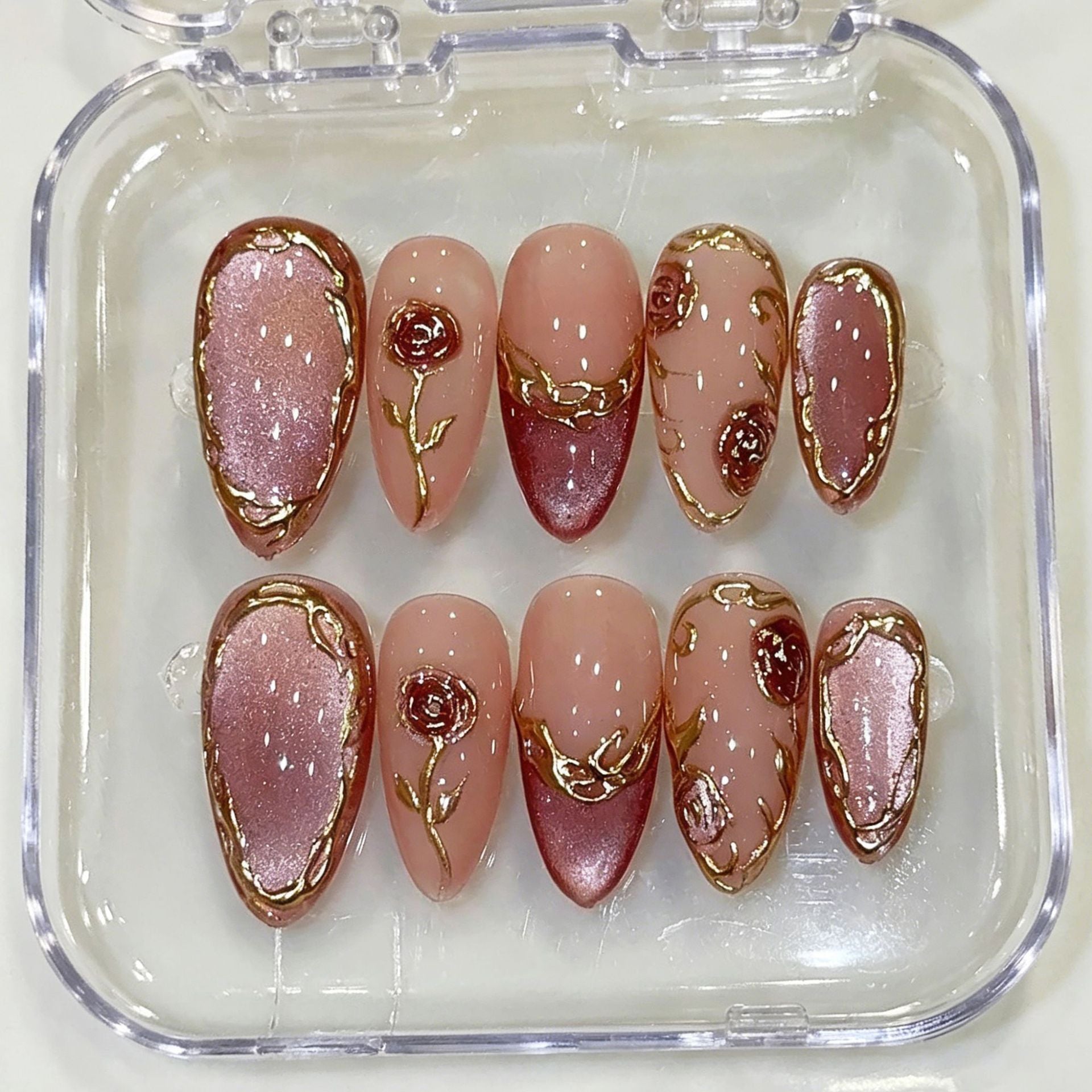 Medium Cat Eye & French Tip Press-On Nail Set (30 Pieces) – front view