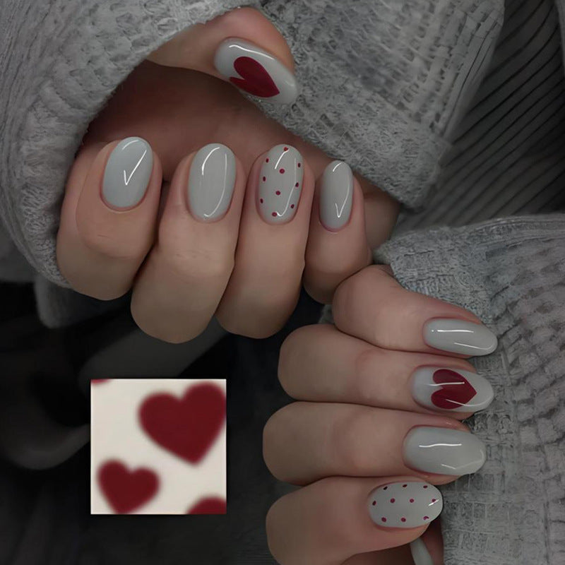 Polka Dot & Heart Press-On Nail Set (24 Pieces) – front view