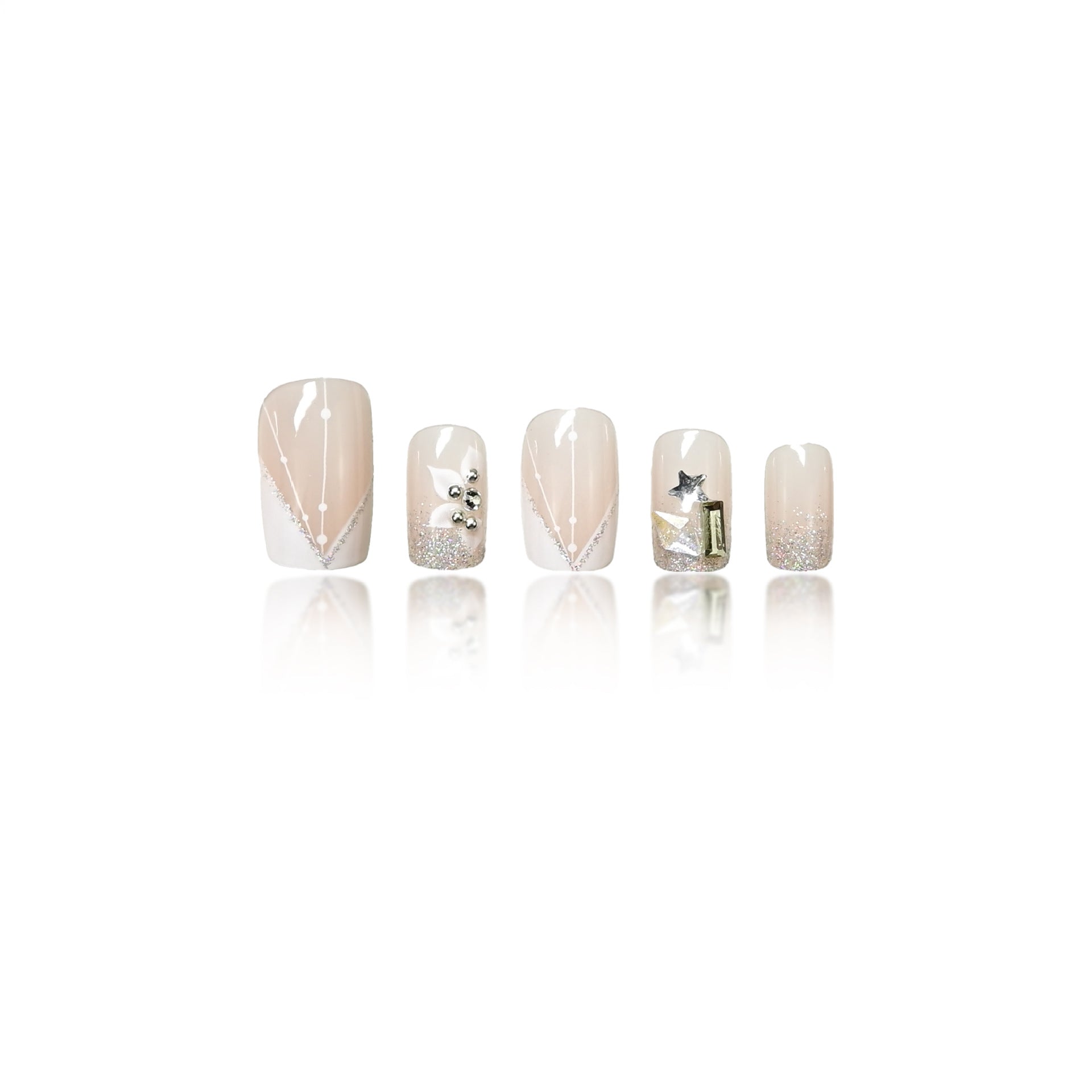 French Tip & Rhinestone Press-On Nails, Short Square – side angle
