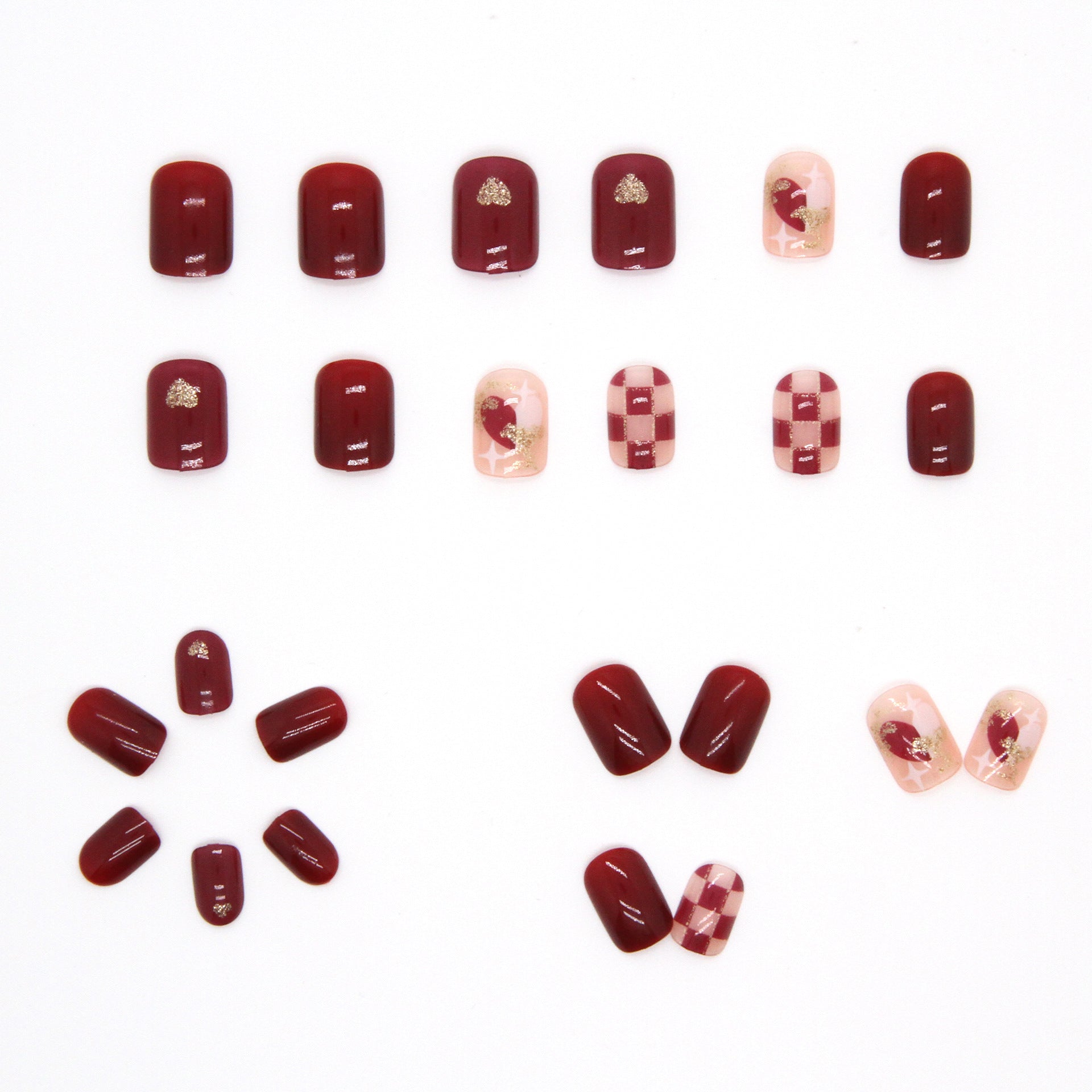 Checker Print & Checkerboard Gel Press-On Nails, 24 Pieces – side angle