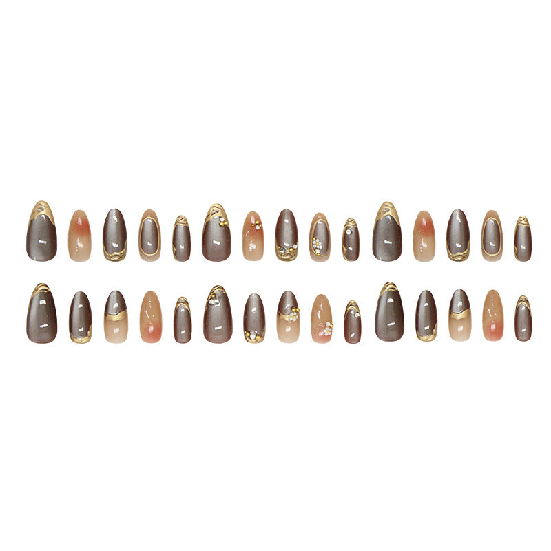 Gold-Plated & Cat Eye Glitter Nails, Medium Almond, 30 Pieces – full set laid out
