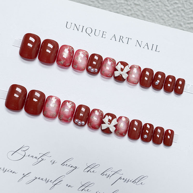 Ombre Gradient & Pearl Detail Press-On Nails – side angle