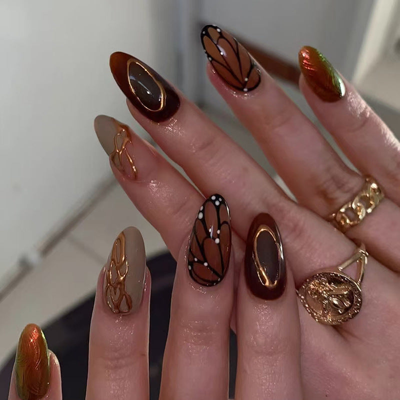 Butterfly & Corrugated Texture Gel Press-On Nails – front view