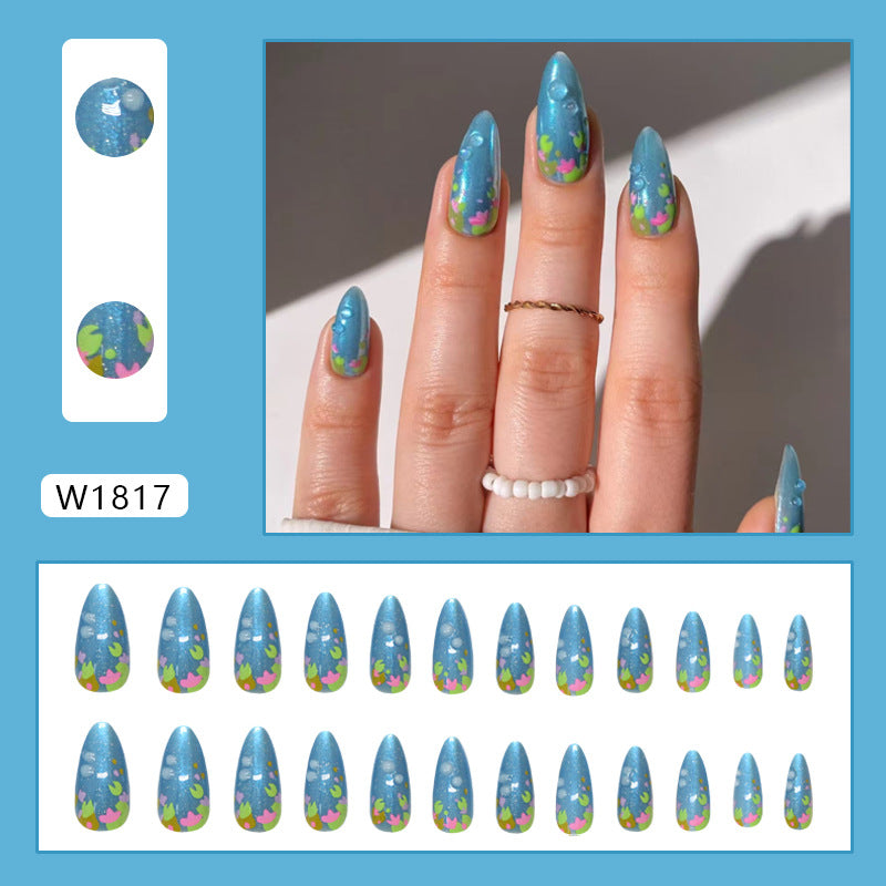 Long Almond Beaded Detail Press-On Nail Set (24 Pieces) – close-up detail
