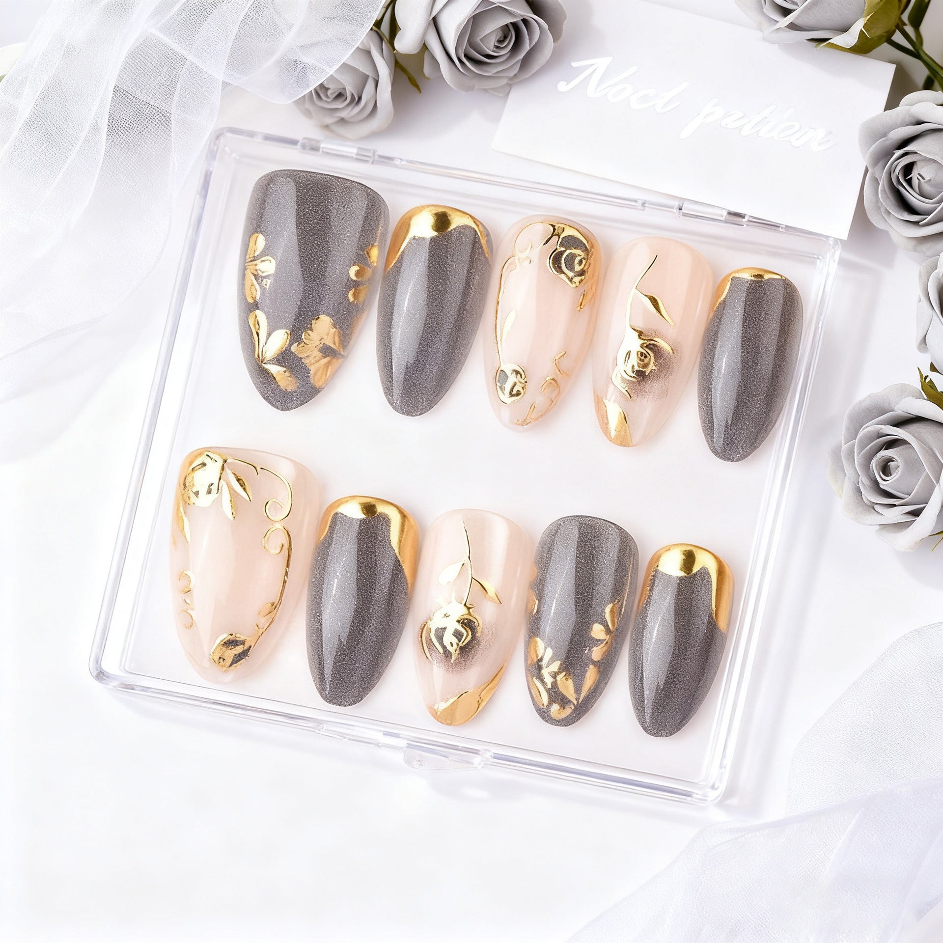Gold-Plated & Rose Press-On Nails – close-up detail