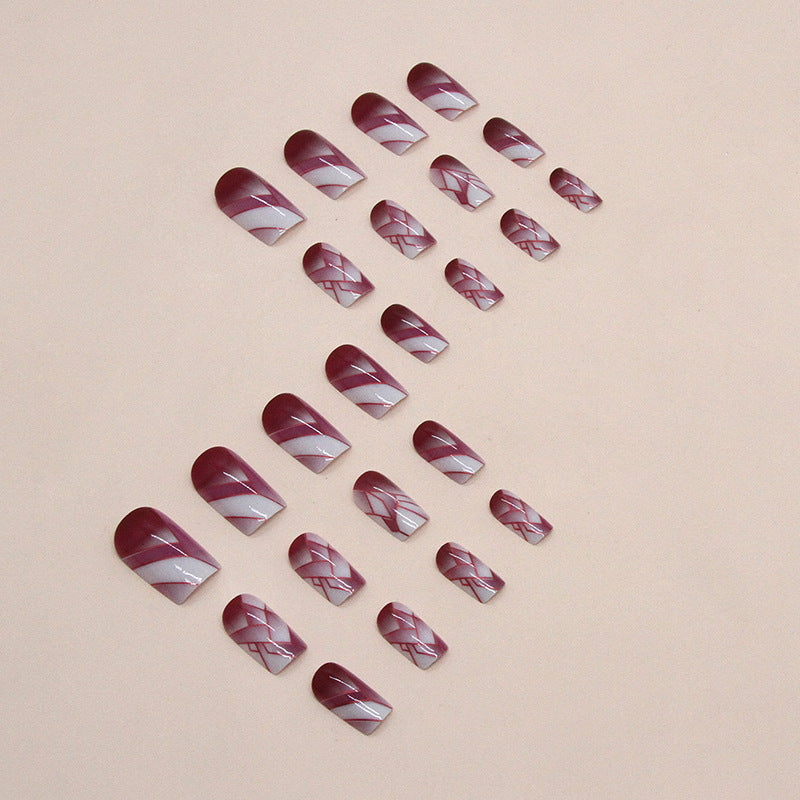 Crackle Texture & Wine Red Gel Press-On Nails, Medium Square – side angle
