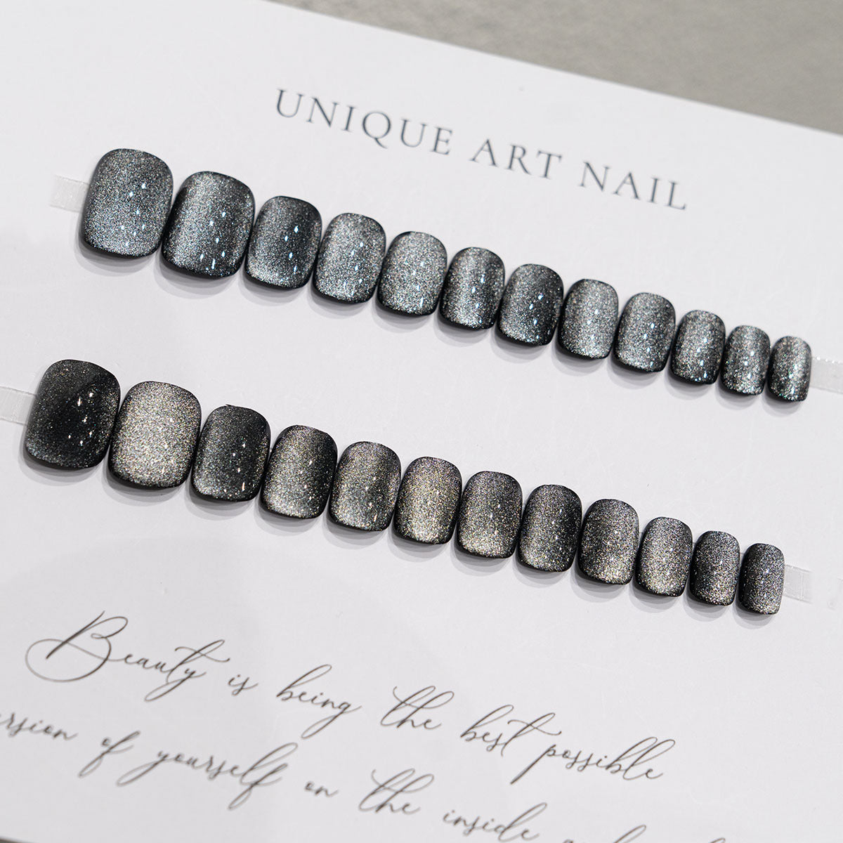 Crystal & Cat Eye Press-On Nails, Short Square, 24-Piece Set – close-up detail