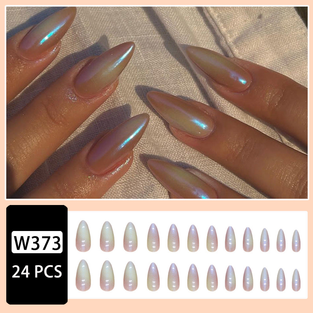 Rainbow & Aurora Shimmer Press-On Nails, 24-Piece Set – close-up detail