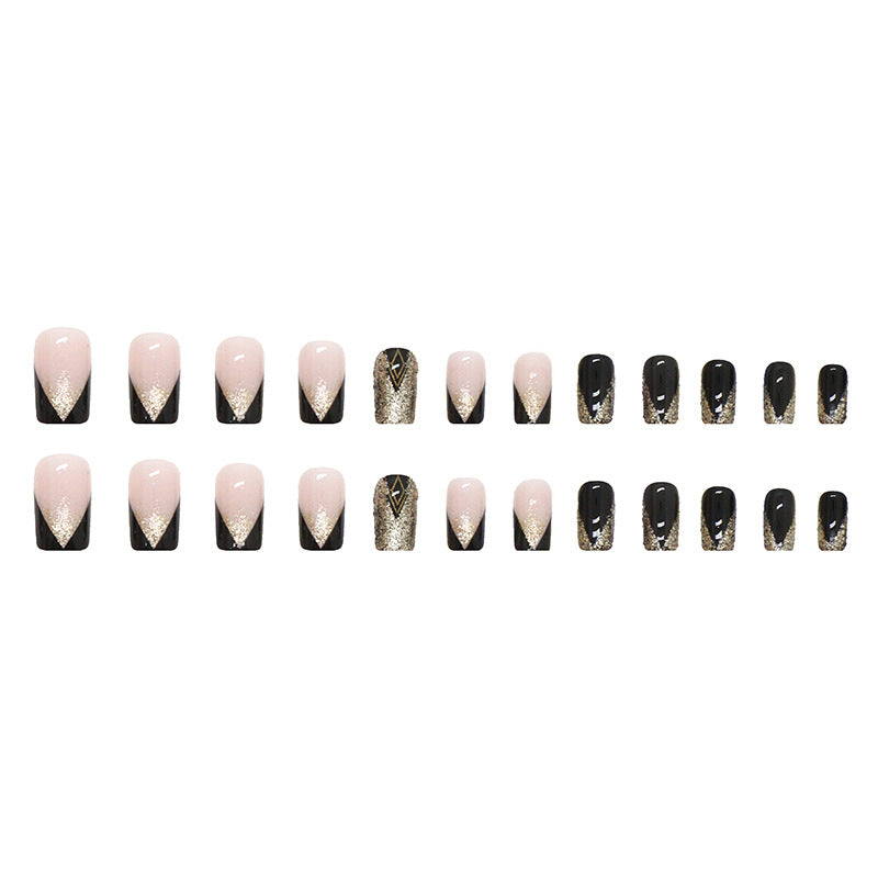 Glitter & French Tip Press-On Nails, Medium Square, 24-Piece Set – full set laid out