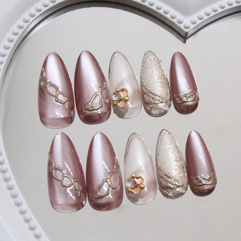 Ombre Gradient & Diamond Accent Press-On Nails, Medium Almond, 24-Piece Set – side angle